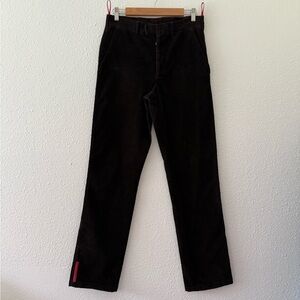 Prada dark brown corduroy trousers with red tabs